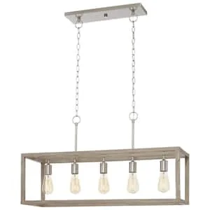 Boswell Quarter 34 in. 5-Light Brushed Nickel Farmhouse Linear Chandelier - $140