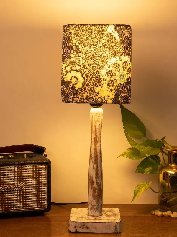 Curve Distress white Lamp with Blue batik print shade