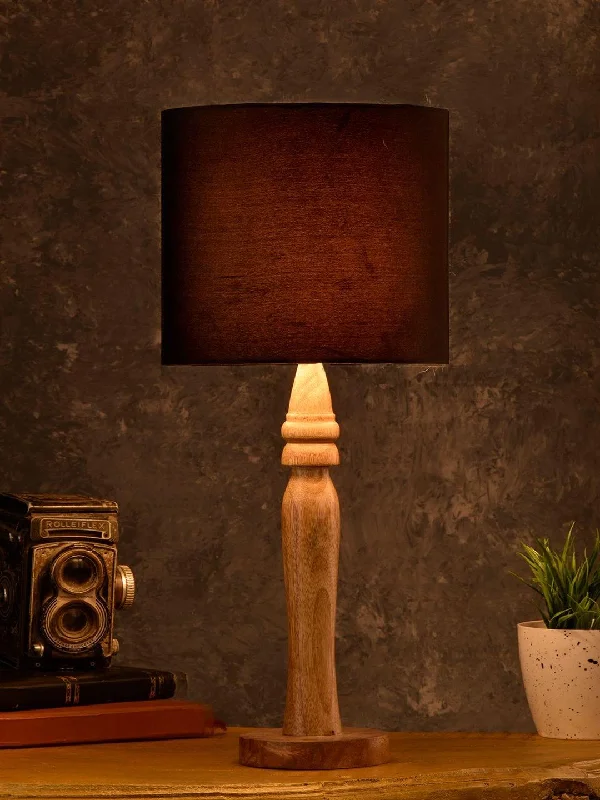 Round Brown Lamp with Black Cotton Shade