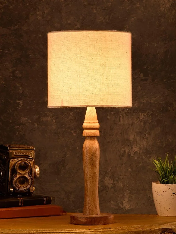 Round Brown Lamp with White Cotton Shade