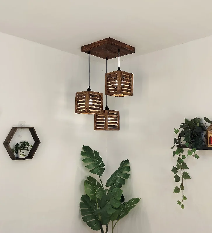 Lyon Brown Wooden Cluster Hanging Lamp (BULB NOT INCLUDED)