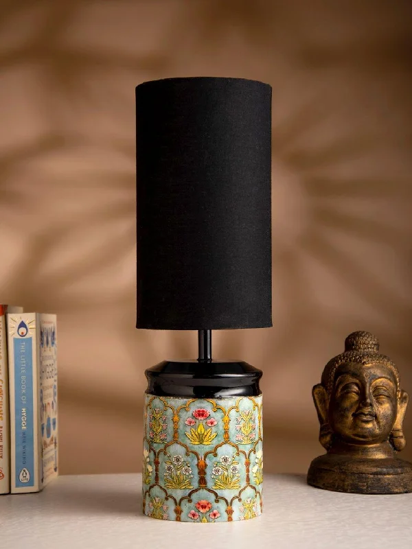 Metal Antique Motif printed Lamp with Solid Black Shade