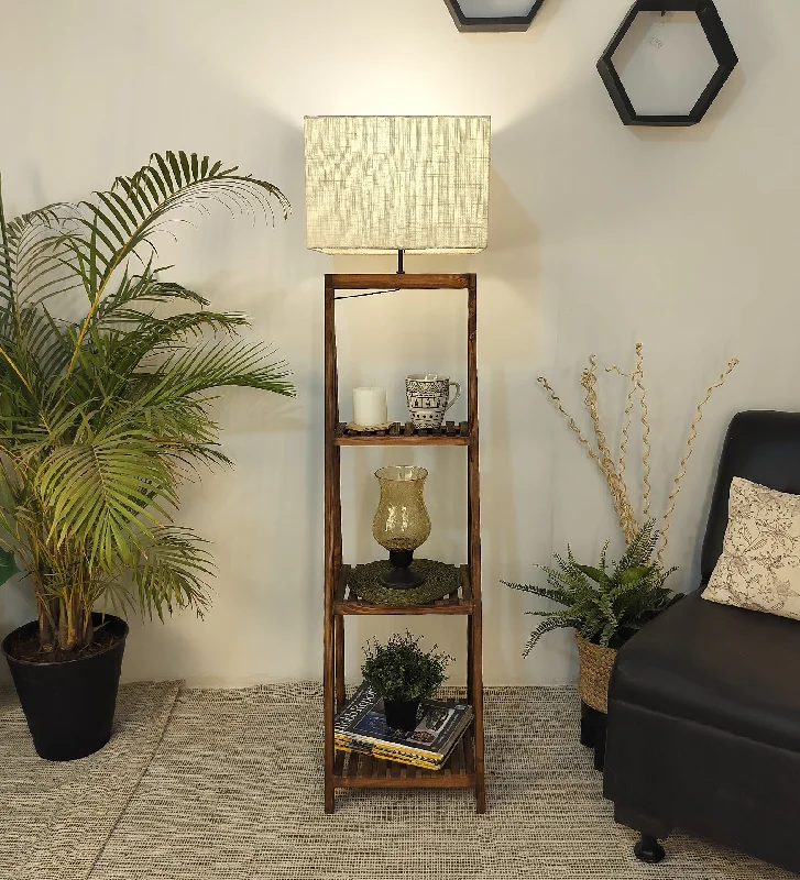 Raphael Wooden Floor Lamp with Brown Base and Jute Fabric Lampshade (BULB NOT INCLUDED)