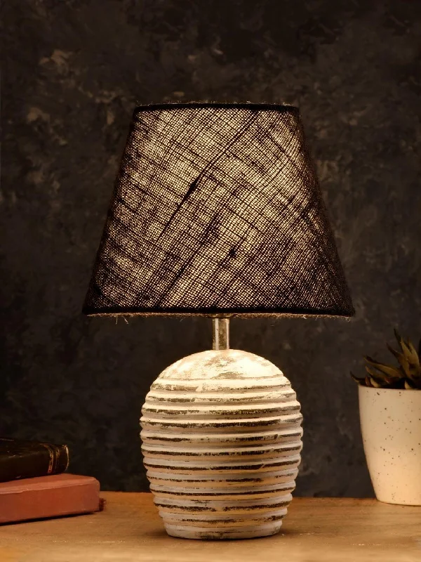 Striped Wooden White Lamp with Black Jute Shade