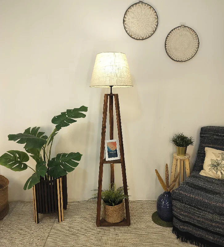 Vantage Wooden Floor Lamp with Brown Base and Jute Fabric Lampshade (BULB NOT INCLUDED)