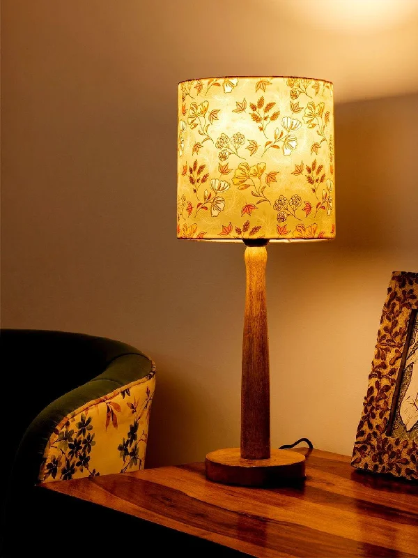 Wooden Brown Lamp with Blue Gardenia Shade