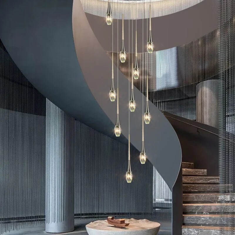 Crystal Drops Staircase Chandelier - Exquisite Home Lighting