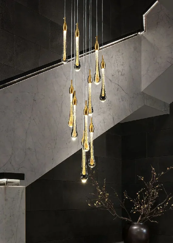 Gold Water Drop Crystal Pendant LED Chandelier Lighting