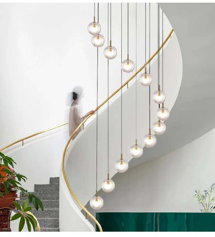 Minimalist Glass Stone Pendant Staircase Chandelier Lighting