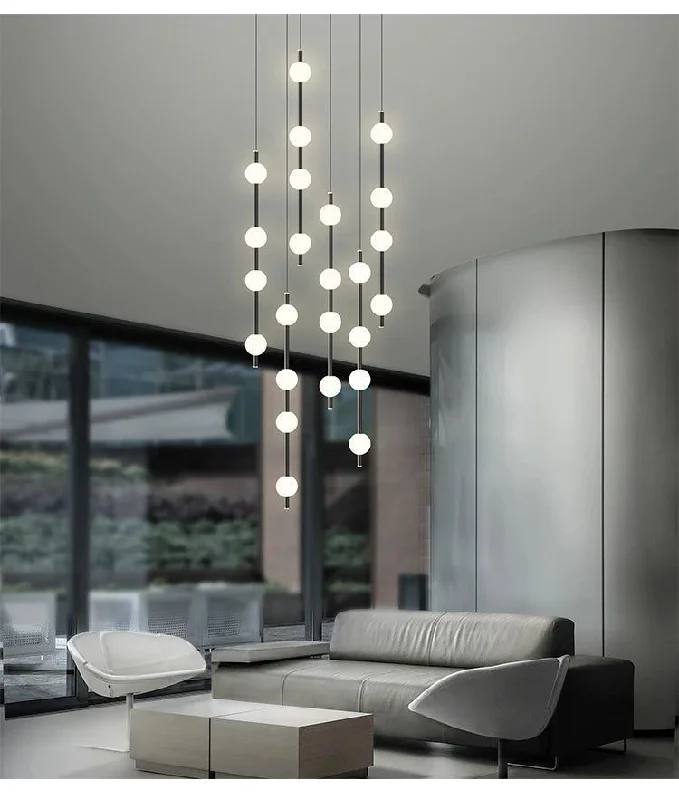 Minimalist Pole Globes Pendant Staircase Chandelier