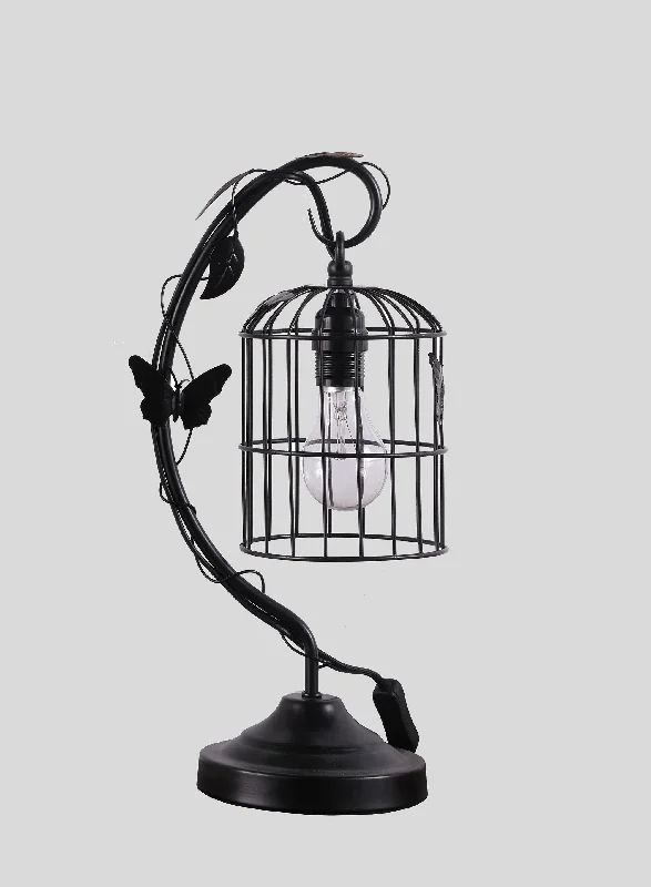 18" Black Bedside Table Lamp With Black Cage Shade