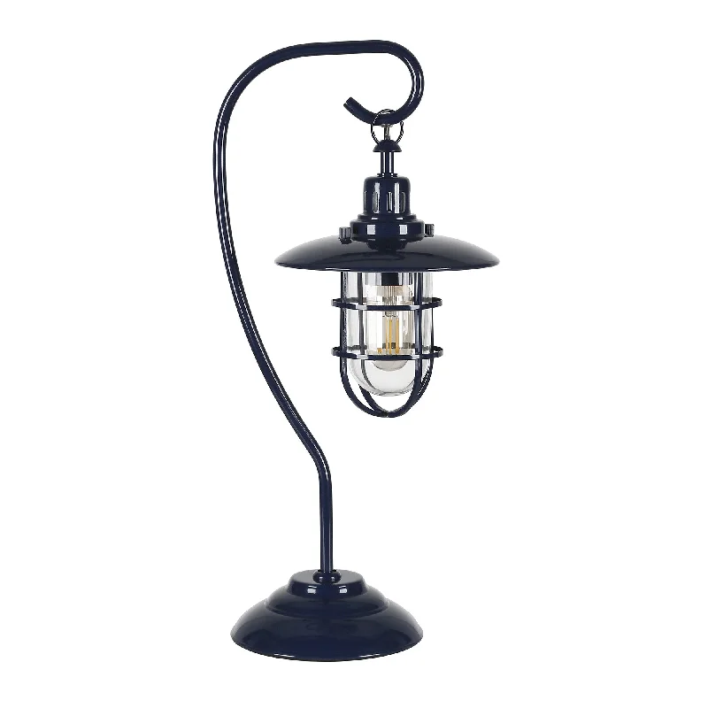 22" Navy Blue Metal Arched Table Lamp With Navy Blue Cage Shade