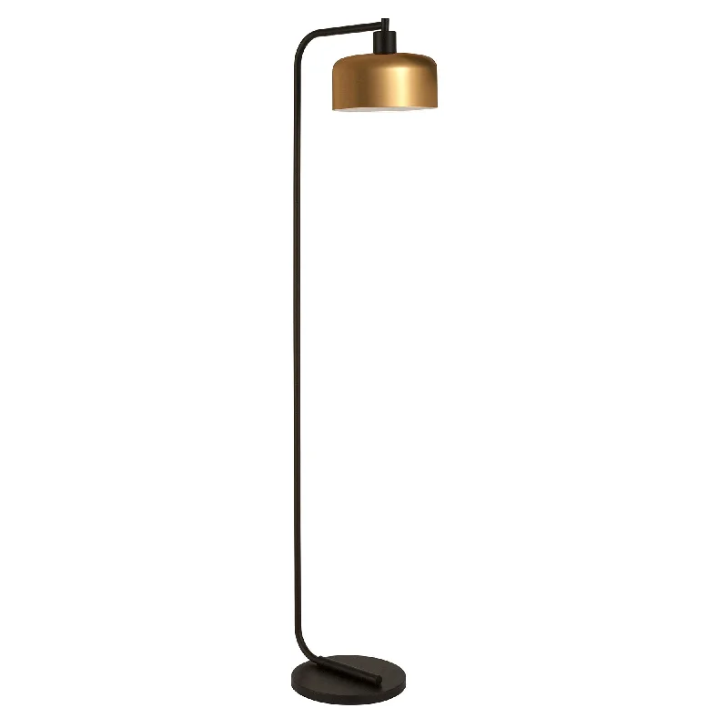 57" Black Arched Floor Lamp With Brass Bell Shade