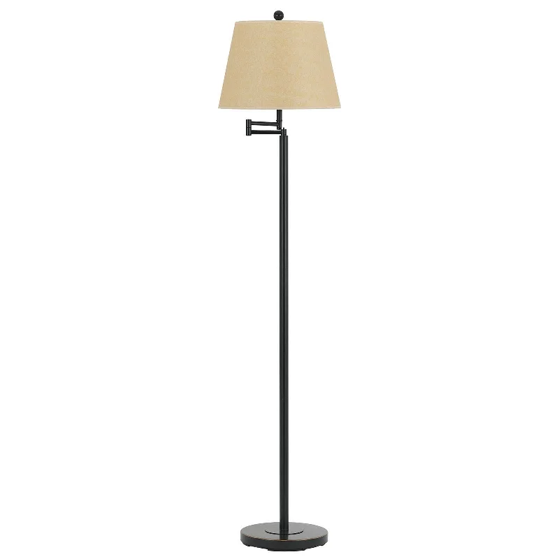 60" Bronze Swing Arm Floor Lamp With White Square Shade