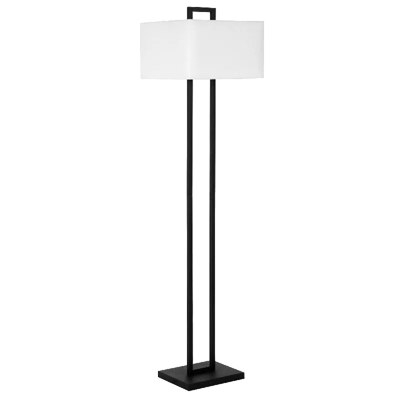 68" Black Traditional Shaped Floor Lamp With White Frosted Glass Rectangular Shade