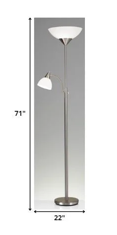 71" Two Light Torchiere Floor Lamp With White Acrylic Bowl Shades