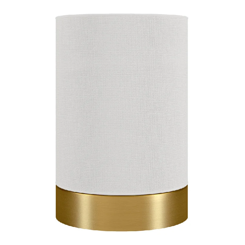 9" Brass Metal Cylinder Bedside Table Lamp With White Drum Shade