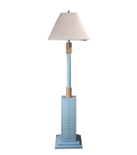 63" Blue Floor Lamp With Tan Linen Shade