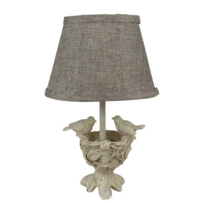 13" White Animals Table Lamp With Gray Bell Shade