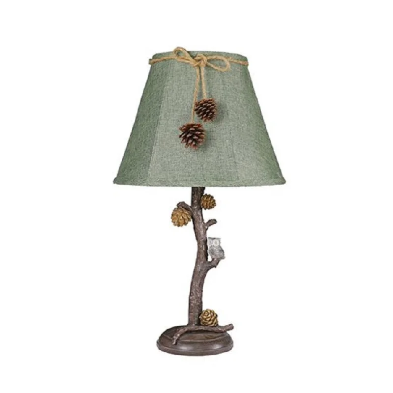 24" Brown Animals Table Lamp With Green Empire Shade