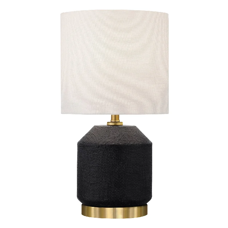 15" Black and Gold Ceramic Cylinder Table Lamp With White Drum Shade