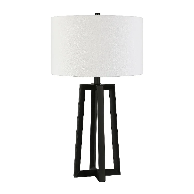 24" Black Metal Table Lamp With White Drum Shade