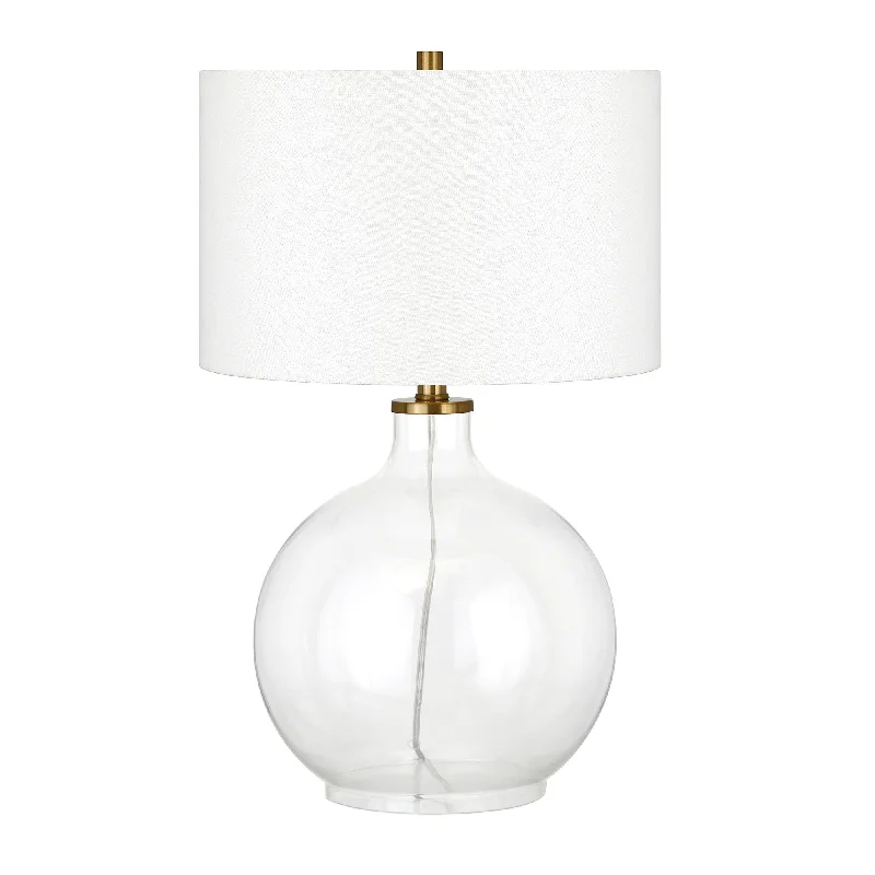 24" Clear Glass Table Lamp With White Drum Shade