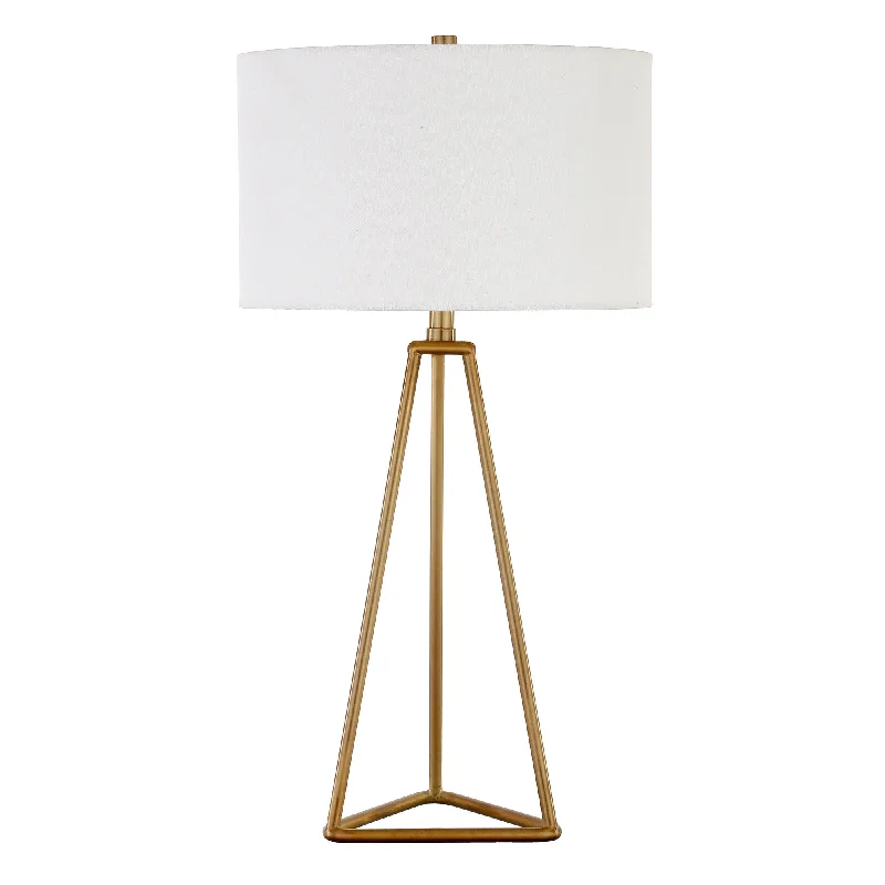 26" Gold Metal Table Lamp With White Drum Shade