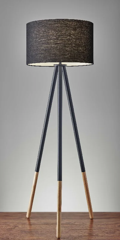 60" Black Tripod Floor Lamp With Black Drum Shade