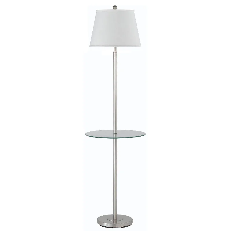 60" Nickel Tray Table Floor Lamp With White Transparent Glass Square Shade