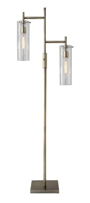 64" Brass Two Light Novelty Floor Lamp With Clear Drum Shade