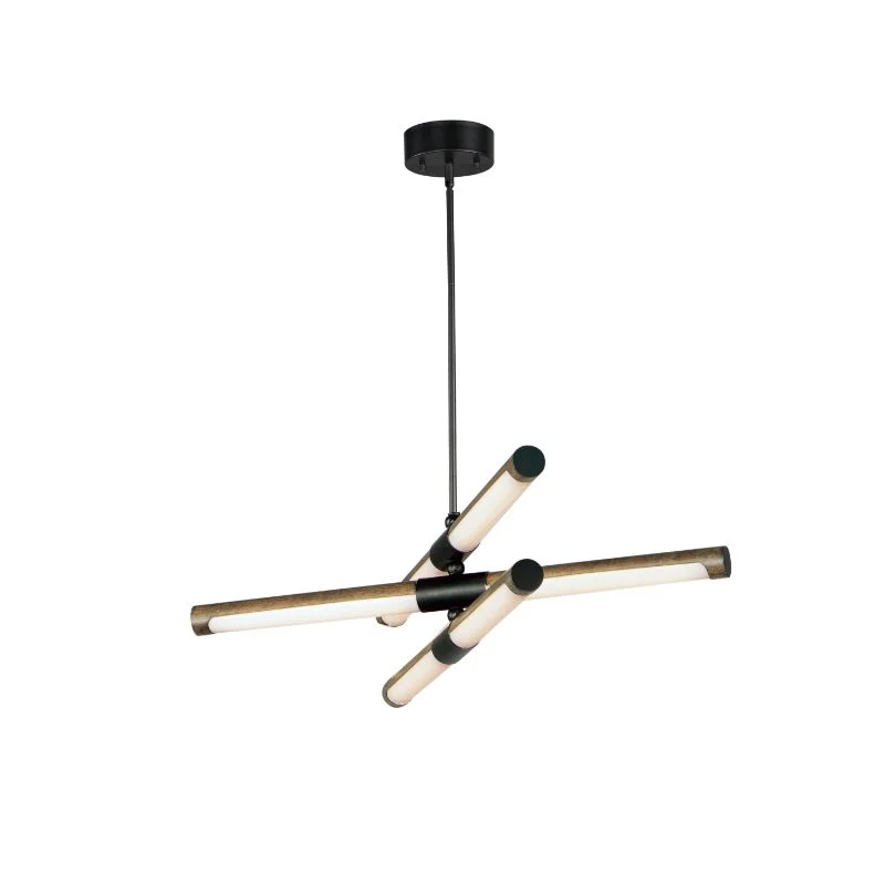 Rollo 28" 6 Light Suspension Pendant in Antique Pecan and Black