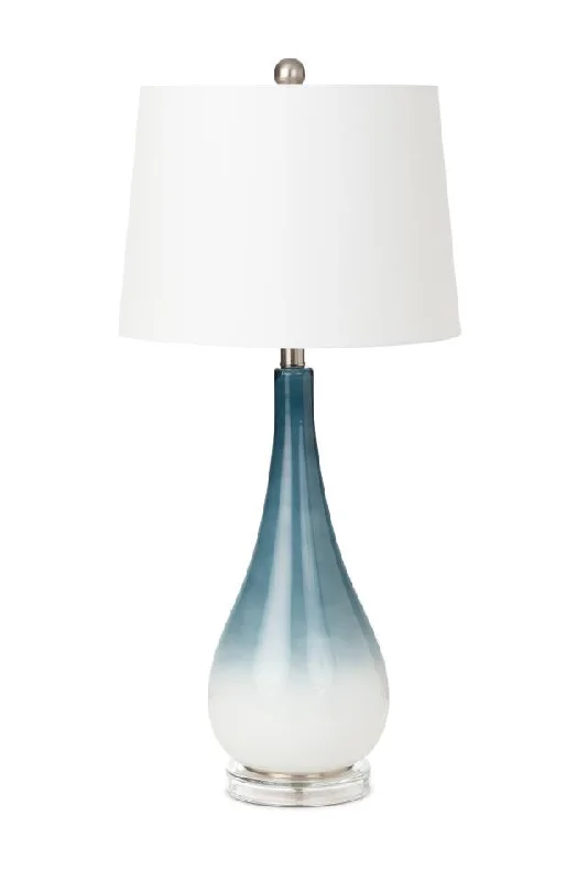 Set of Two 31" Blue and White Glass Table Lamps With White Empire Shade