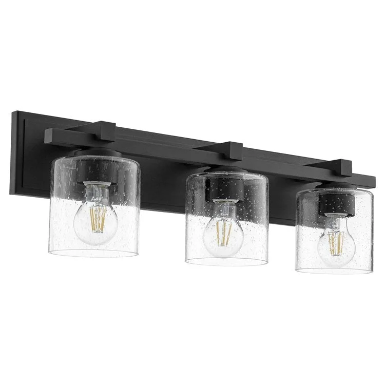 Signature Cylinder Three-Light Bathroom Vanity Fixture with Clear Seeded Glass Shades