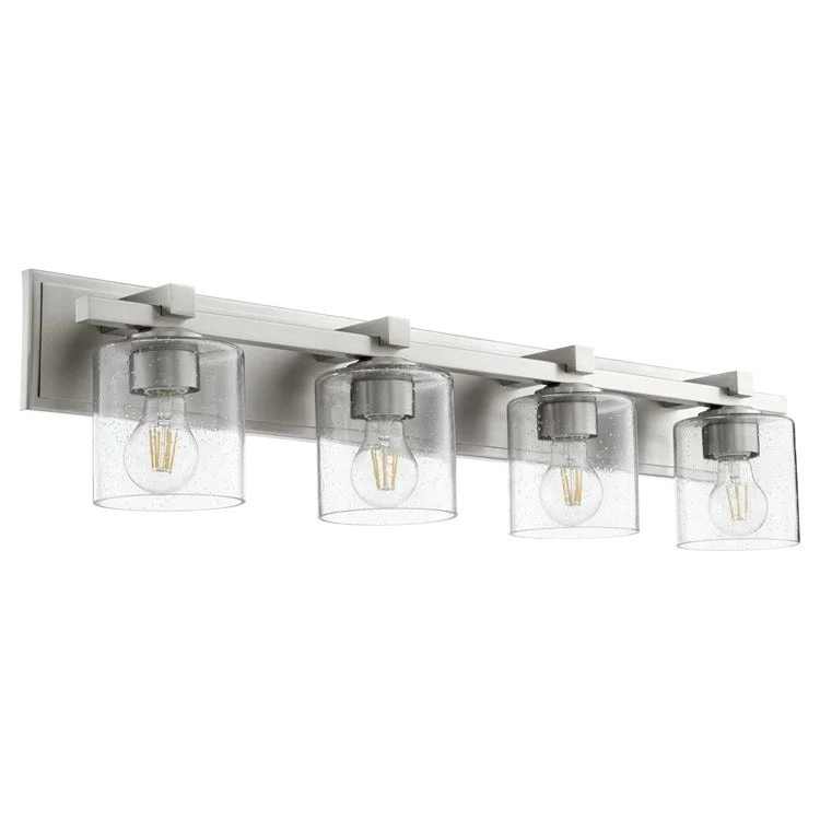 Signature Cylinder Four-Light Bathroom Vanity Fixture with Clear Seeded Glass Shades